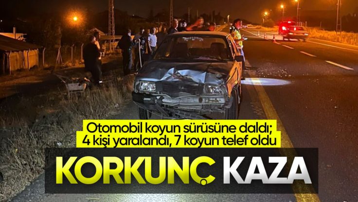 Kırıkkale’de Gece Yarısı Korkunç Kaza; Otomobil  Koyun Sürüsüne Daldı